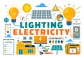 Lighting and Electricity Vector Illustration with Lamp and Energy Maintenance Service Panel Cabinet of Technician Electrical Work Royalty Free Stock Photo