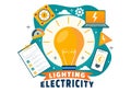 Lighting and Electricity Vector Illustration with Lamp and Energy Maintenance Service Panel Cabinet of Technician Electrical Work Royalty Free Stock Photo