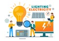 Lighting and Electricity Vector Illustration with Lamp and Energy Maintenance Service Panel Cabinet of Technician Electrical Work Royalty Free Stock Photo