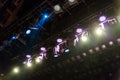 Lighting equipment on the stage of the theater or concert hall. Rays of light from the floodlights Royalty Free Stock Photo