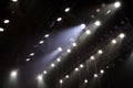 Lighting equipment on the stage of a theatre or concert hall. The rays of light from spotlights. Halogen and led light bulbs Royalty Free Stock Photo