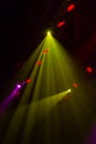 Lighting equipment on the stage of a theatre or concert hall. The rays of light from spotlights. Halogen and led light bulbs Royalty Free Stock Photo