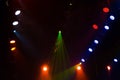 Lighting equipment on the stage of a theatre or concert hall. The rays of light from spotlights. Halogen and led light bulbs Royalty Free Stock Photo