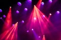 Lighting equipment on the stage of the theatre during the performance. The light rays from the spotlight through the smoke Royalty Free Stock Photo