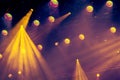 Lighting equipment on the stage of the theatre during the performance. The light rays from the spotlight through the smoke Royalty Free Stock Photo