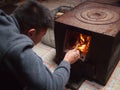 Lighting Fire Inside Mongolian Ger