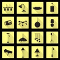 Lighting flat black and yellow icons set