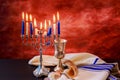 Lighting Hanukkah Candles celebration Royalty Free Stock Photo