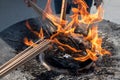 Lighting incense at Buddhist temple, China