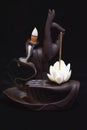 Burning incense on black background in zen figure