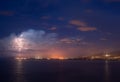 Lightning over the city of Le Port in Reunion Island