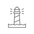 Lighting lighthouse and ocean water vector icon symbol isolated on white background