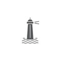 Lighting lighthouse and ocean water vector icon symbol isolated on white background