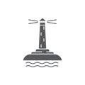 Lighting lighthouse and ocean water vector icon symbol isolated on white background