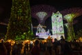 Lighting and music show with supertree of Christmas Wonderland Festival at Gardens by the Bay in Singapore. Popular tourist attrac Royalty Free Stock Photo