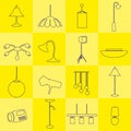 Lighting outline icons set yellow background