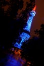 Lighting Petrin lookout tower in Prague at night