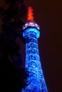 Lighting Petrin lookout tower in Prague at night