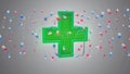 Lighting pharmacy cross and a stethoscope surrounding by pills -