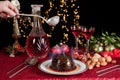 Lighting the plum pudding Royalty Free Stock Photo