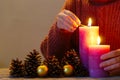 Lighting Rustic Candles Royalty Free Stock Photo