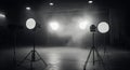 Lighting setup in a dark studio with smoke effects creating dramatic atmosphere for a shoot Royalty Free Stock Photo