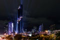 Lighting show in Grand opening Mahanakhon tower in night time