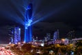 Lighting show in Grand opening Mahanakhon tower in night time