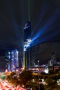 Lighting show in Grand opening Mahanakhon tower in night time