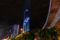 Lighting show in Grand opening Mahanakhon tower in night time. New highest building landmark in Thailand