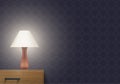 Lighting table home lamp on wooden bedside desk realistic vector illuminated electric torchere