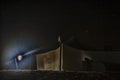 Lighting torch and tent in the camp of the desert Lompoul, Senegal, Africa. It is beautiful night photo with shinning stars on the Royalty Free Stock Photo