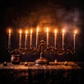 A festive image of a lit menorah symbolizing the celebration of Hanukkah in Jewish culture