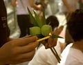 Lighting up a incense stick in a Buddhist temple, Bangkok, Thailand Royalty Free Stock Photo