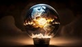 Lighting Up the World Within: A Realistic Depiction of Earth Inside a Light Bulb, Made with Generative AI Royalty Free Stock Photo