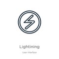 Lightining icon. Thin linear lightining outline icon isolated on white background from web navigation collection. Line vector sign