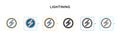 Lightining vector icon in 6 different modern styles. Black, two colored lightining icons designed in filled, outline, line and
