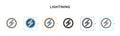 Lightining vector icon in 6 different modern styles. Black, two colored lightining icons designed in filled, outline, line and