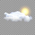 3d vector realistic sun and clouds on transparent background. White cirrus clouds. EPS 10. Royalty Free Stock Photo