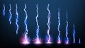 Lightning animation set with sparks. Electricity thunderbolt danger, light electric powerful thunder. Bright energy