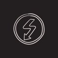 Lightning arrow downward sketch icon.