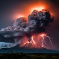 Lightning In Ash Cloud During A Volcanic Eruption.