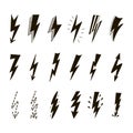 Lightning black silhouette and dash line vector illustrations set