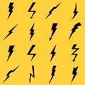 Lightning black vector icons set