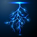 Lightning of blue on black background with transparency for design