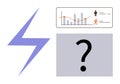 Lightning bolt with analytics graph and question mark representing data insights and uncertainty Royalty Free Stock Photo