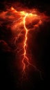 Lightning bolt with branching fingers. Scary massive red strike with dark clouds vertical image Royalty Free Stock Photo