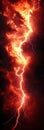 Lightning bolt with branching fingers. Scary massive red strike with dark clouds vertical image Royalty Free Stock Photo