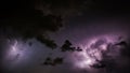 Lightning Bolt Discharges in Purple Storm Clouds at Night