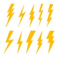 Lightning Bolt. Flash Of Thunderbolt. Icon Of Thunder, Thunderstorm And Electric Power. Orange Logo Of Shock. Symbol For Storm And
